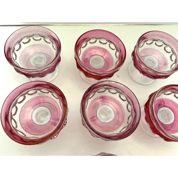Indiana Glass Kings Crown Thumbprint Ruby Red Sherbet Dessert Dishes Set of 7 - Picture 3 of 8